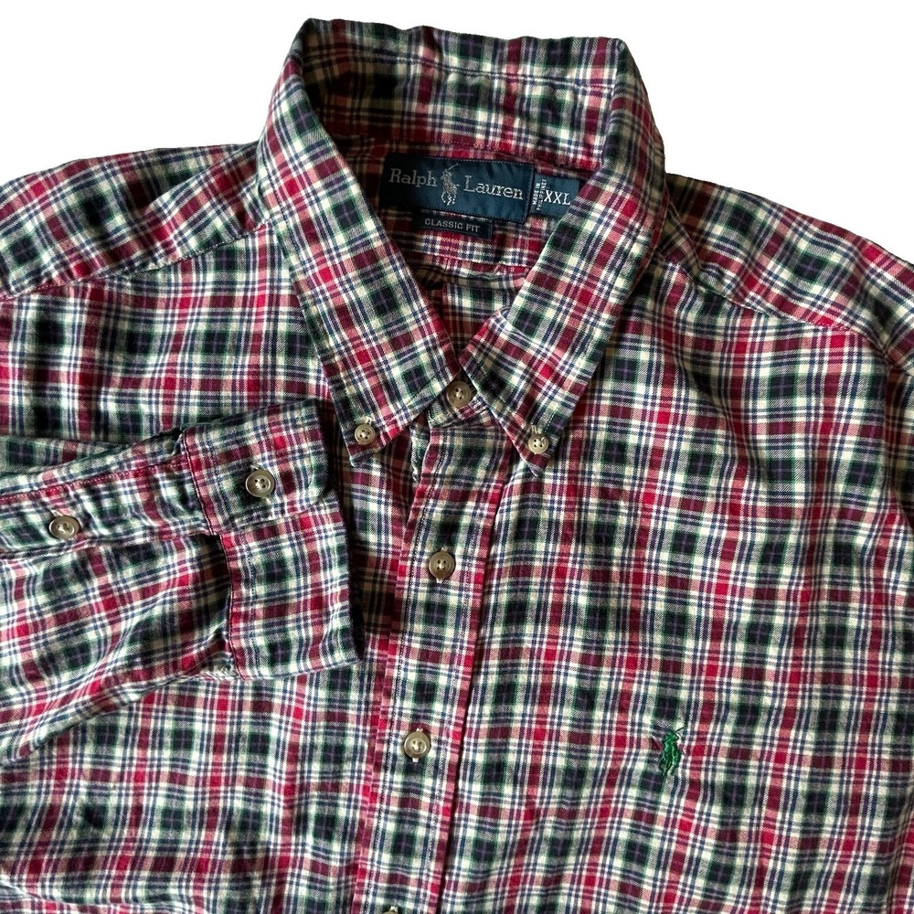 Ralph Lauren Mens XXL Classic Fit Plaid Button Down Shirt Red Green Tartan
